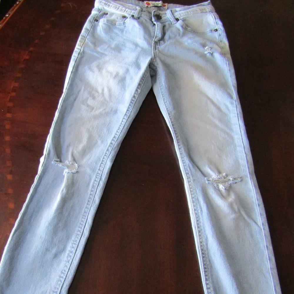 Junior Girls Size 3/4 WAM Pants Distressed Actual waist size is 26 inches